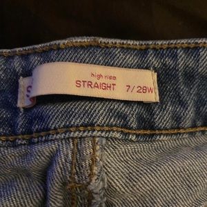 so high rise straight blue jeans